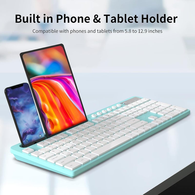 MARVO Wireless Keyboard and Mouse Combo, 2.4G Ergonomic Wireless Computer Keyboard with Phone Tablet Holder, Silent Mouse with 6 Button, Compatible with MacBook, Windows (Blue) - Image 3
